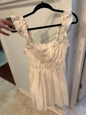 White Ruffled Sundress - Sleeveless Cotton Look
